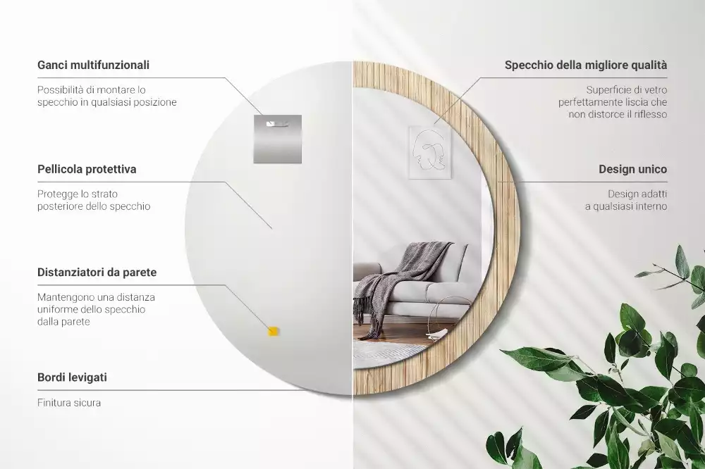 Rund spegel med tryckt ram Bambu halm