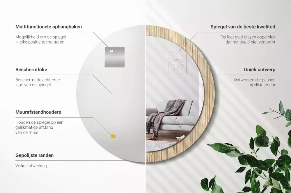 Rund spegel med tryckt ram Bambu halm