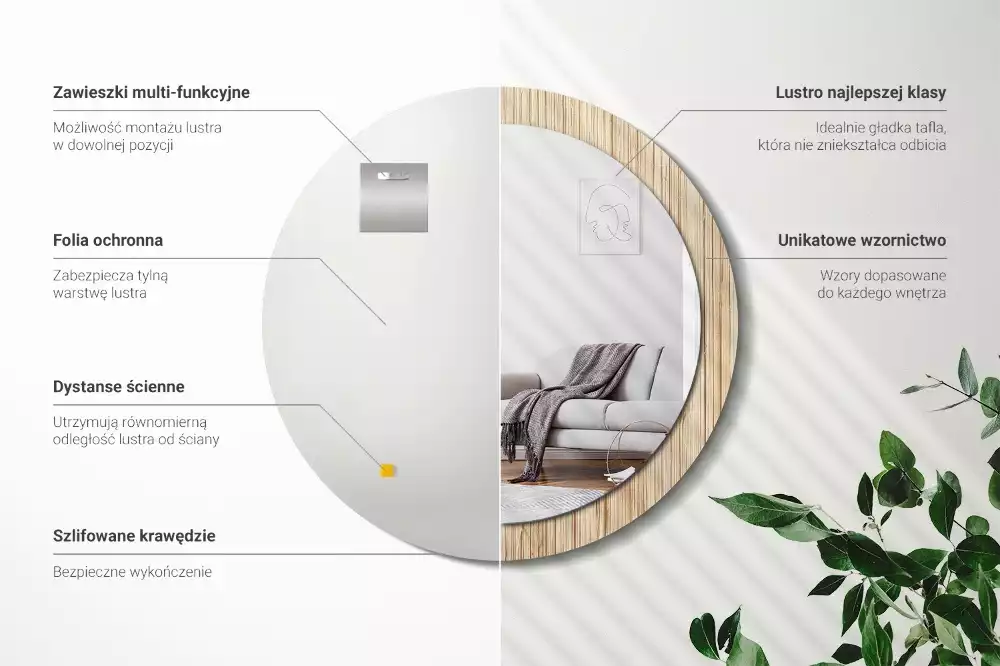 Rund spegel med tryckt ram Bambu halm