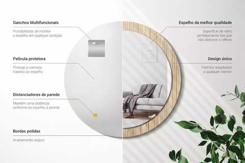 Rund spegel med tryckt ram Bambu halm