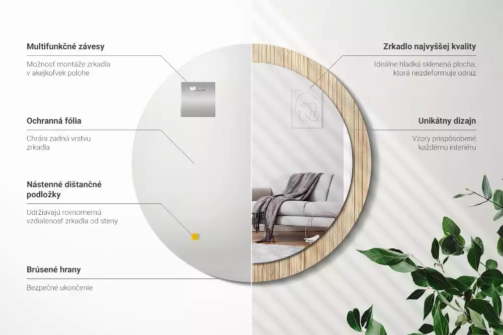 Rund spegel med tryckt ram Bambu halm