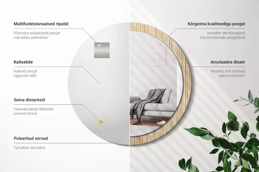 Rund spegel med tryckt ram Bambu halm