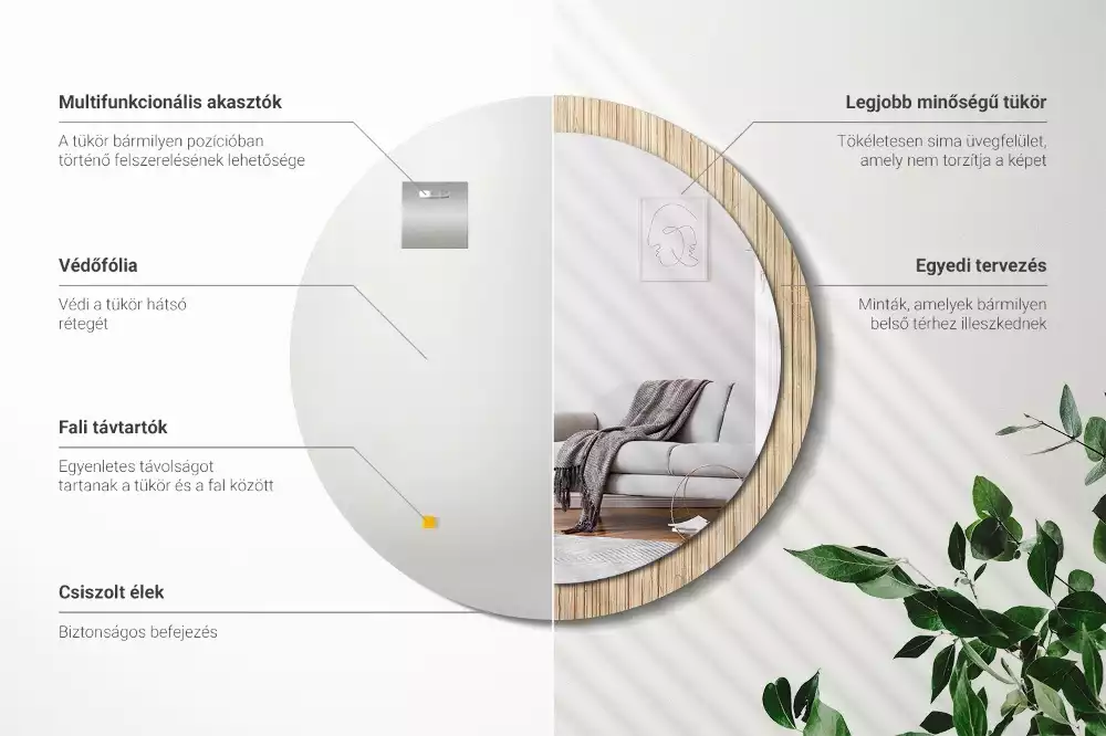 Rund spegel med tryckt ram Bambu halm