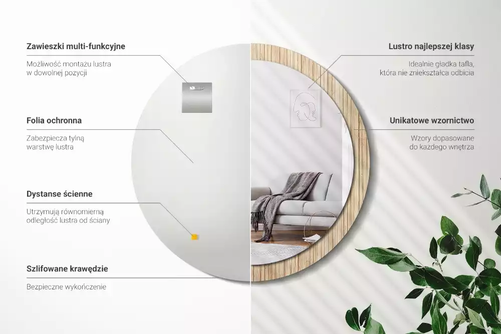 Rund spegel med tryckt ram Bambu halm