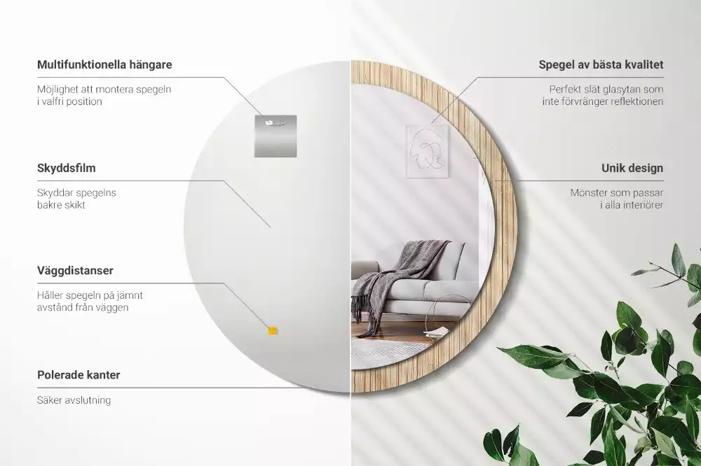 Rund spegel med tryckt ram Bambu halm