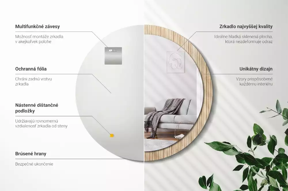 Rund spegel med tryckt ram Bambu halm