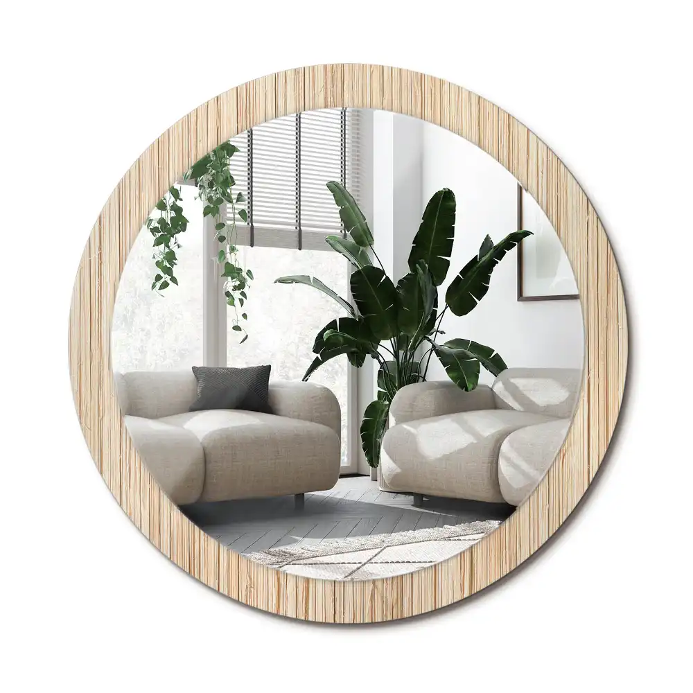 Rund spegel med tryckt ram Bambu halm