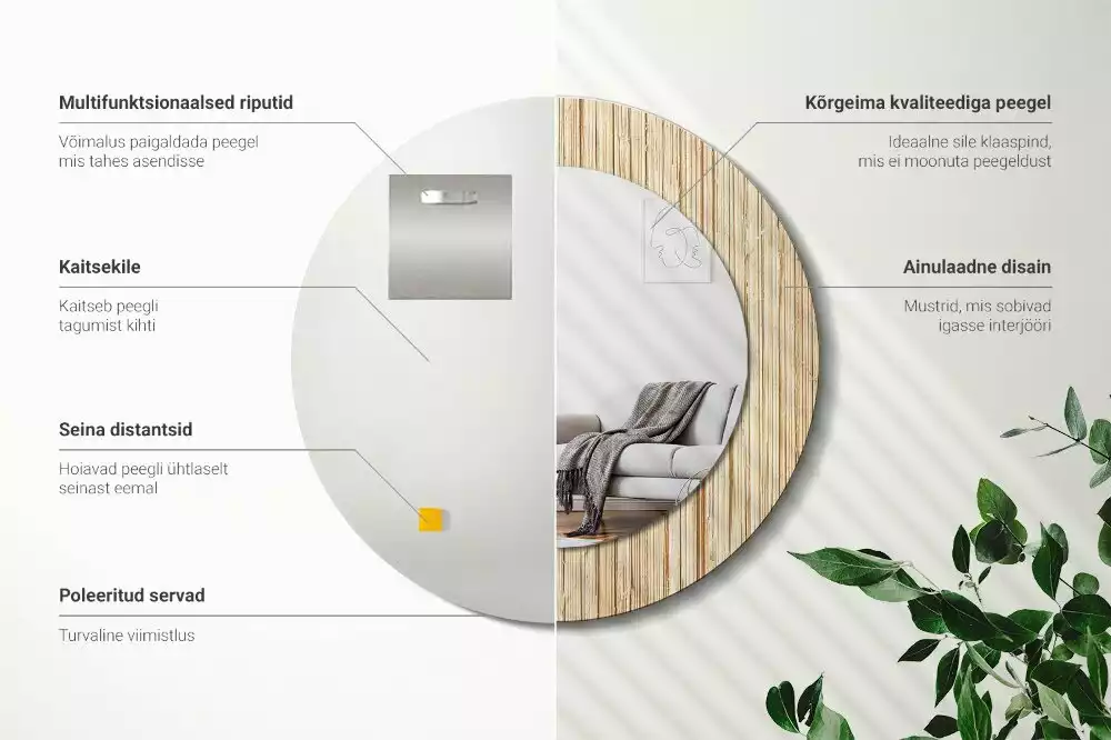 Rund spegel med tryckt ram Bambu halm