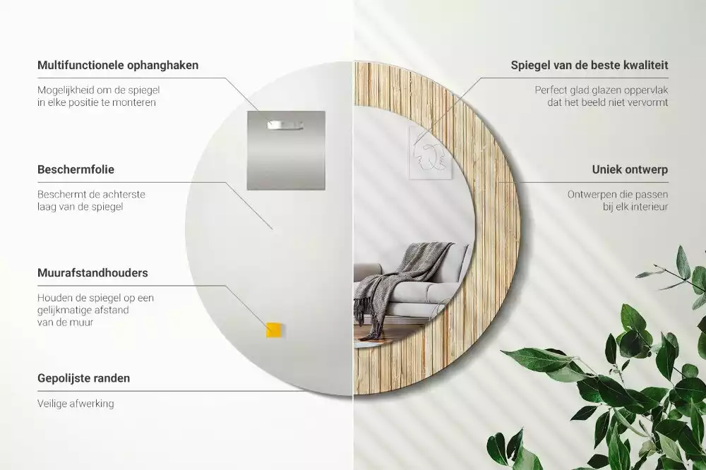 Rund spegel med tryckt ram Bambu halm