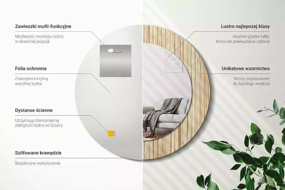 Rund spegel med tryckt ram Bambu halm