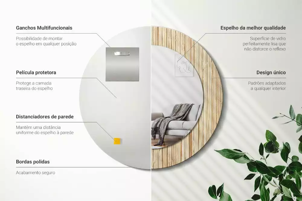 Rund spegel med tryckt ram Bambu halm