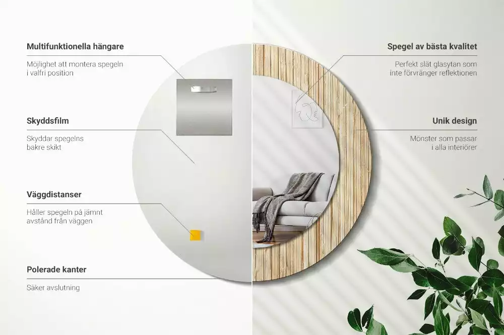 Rund spegel med tryckt ram Bambu halm