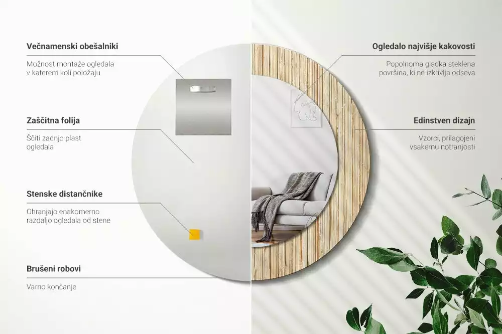 Rund spegel med tryckt ram Bambu halm