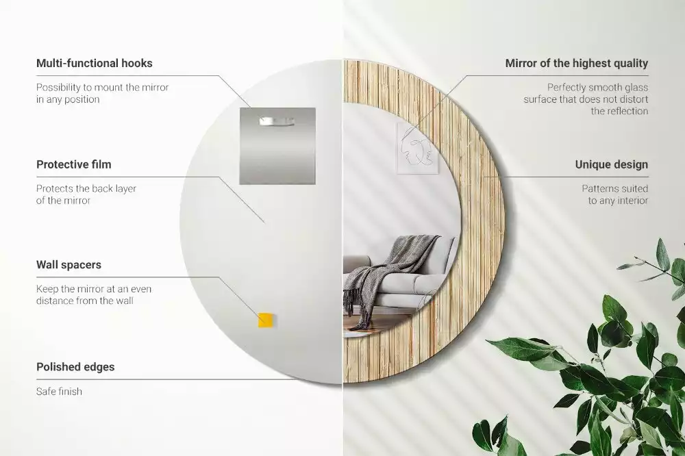 Rund spegel med tryckt ram Bambu halm