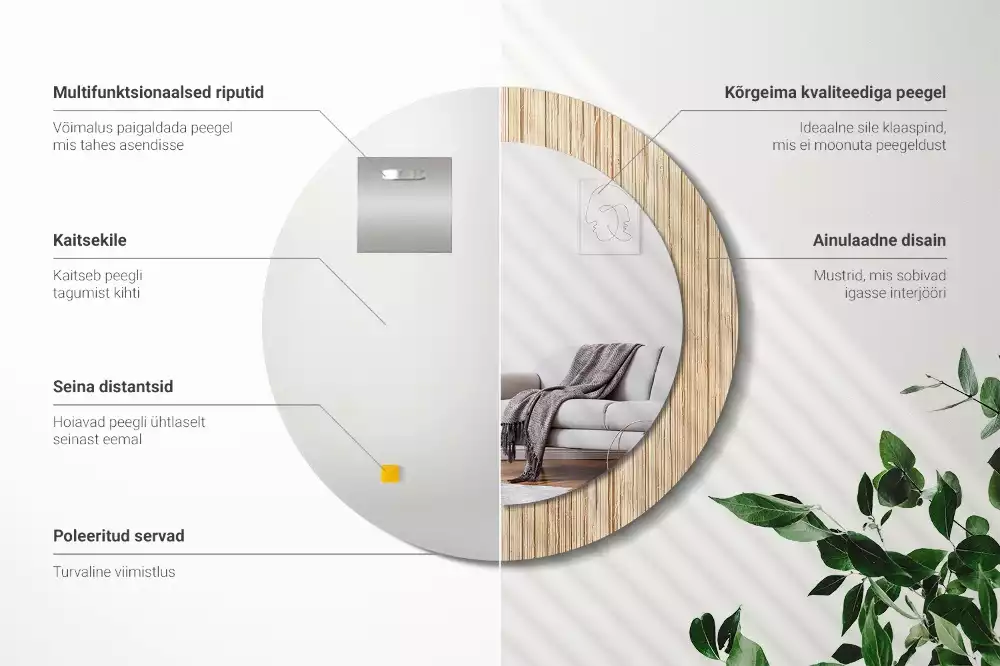 Rund spegel med tryckt ram Bambu halm