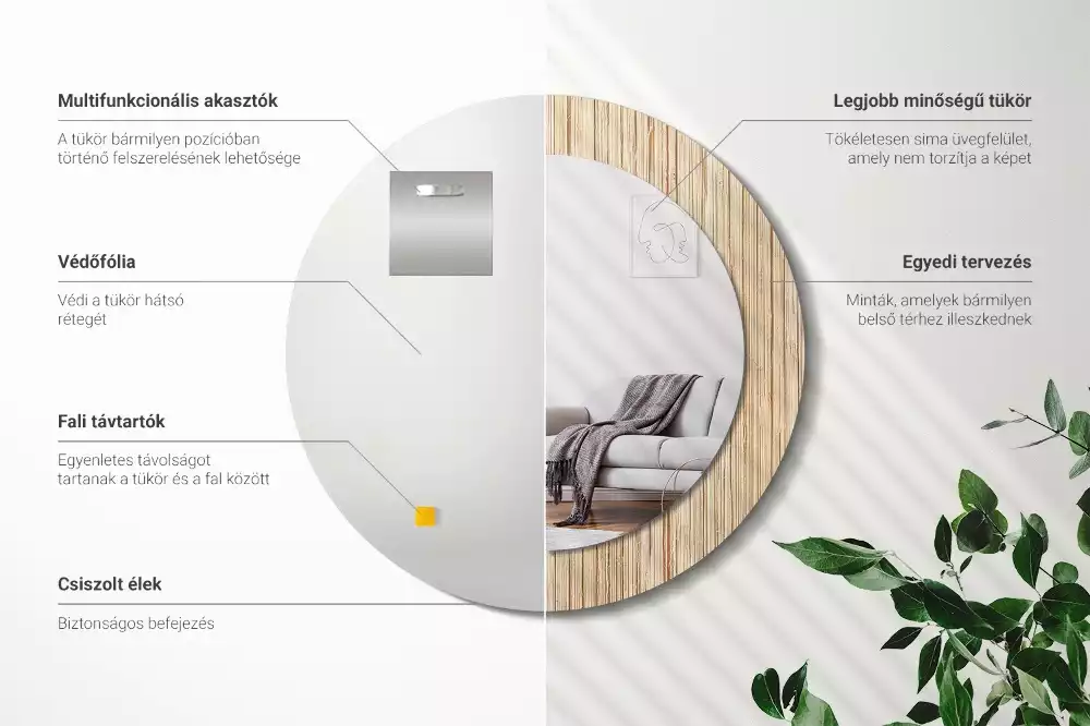 Rund spegel med tryckt ram Bambu halm