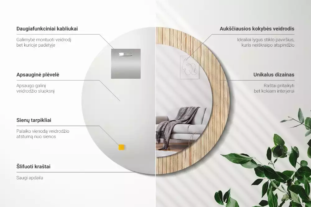 Rund spegel med tryckt ram Bambu halm