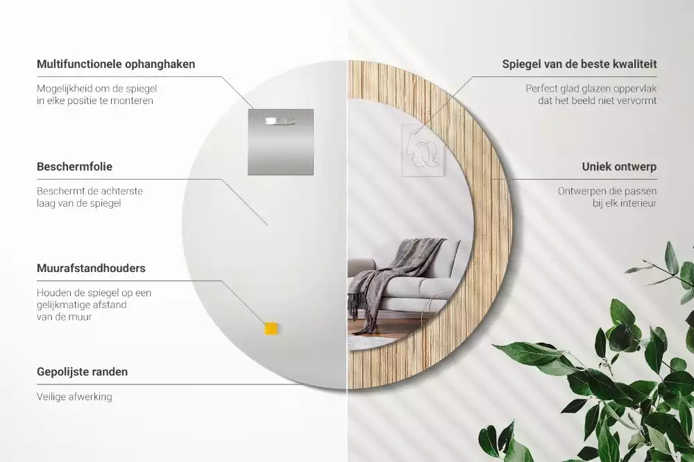 Rund spegel med tryckt ram Bambu halm