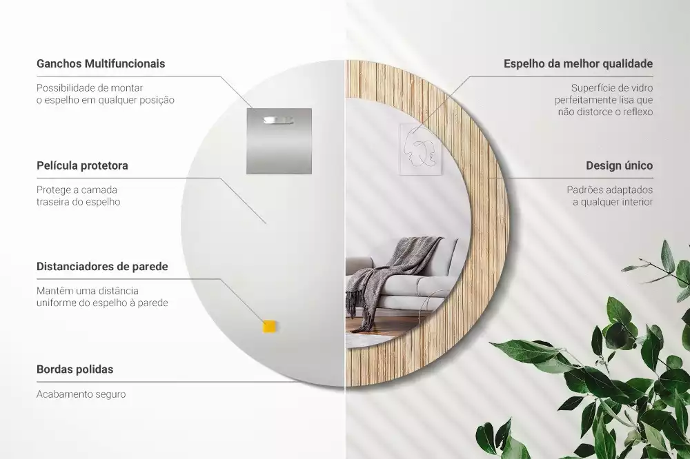 Rund spegel med tryckt ram Bambu halm