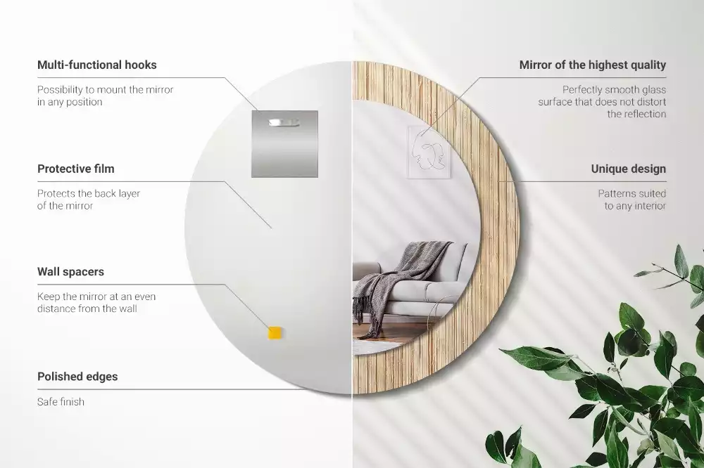 Rund spegel med tryckt ram Bambu halm