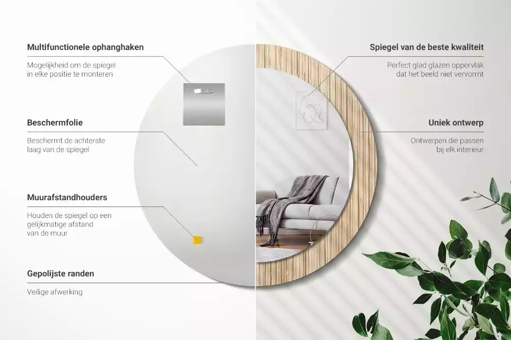 Rund spegel med tryckt ram Bambu halm