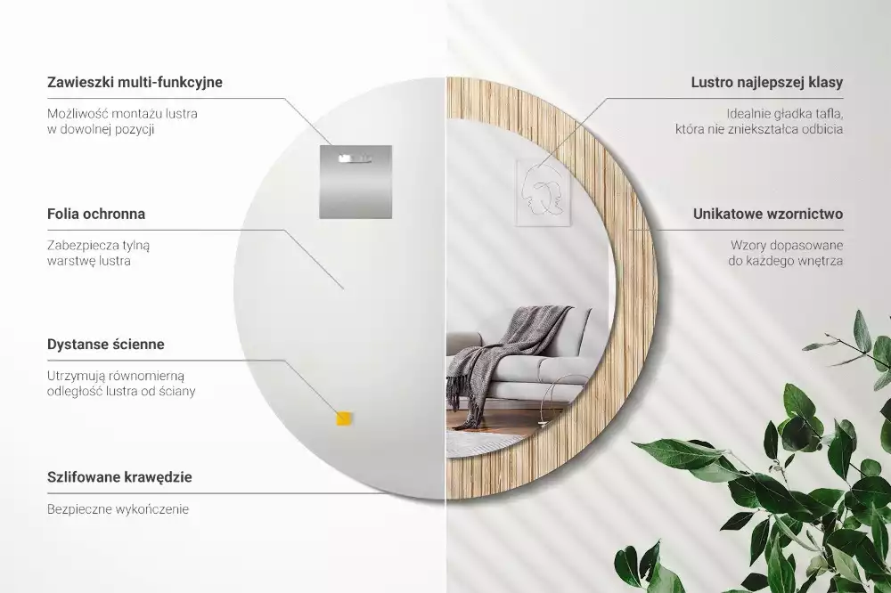 Rund spegel med tryckt ram Bambu halm