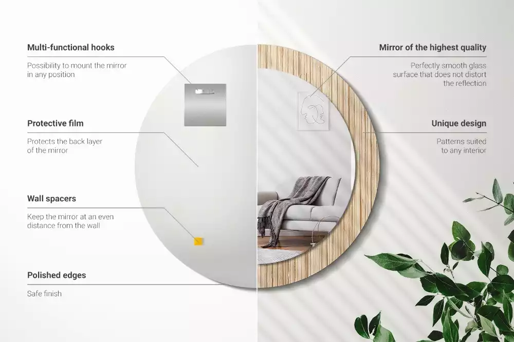 Rund spegel med tryckt ram Bambu halm