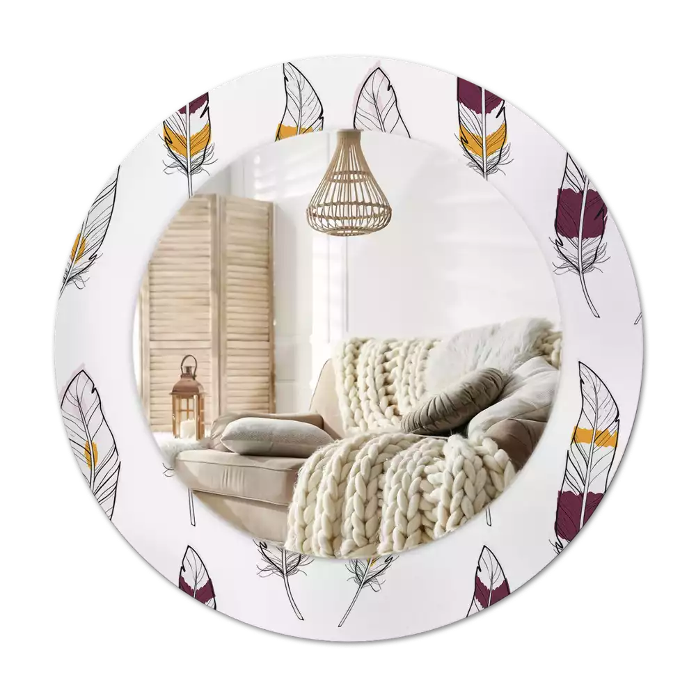 Rund spegel med tryckt fjädrar