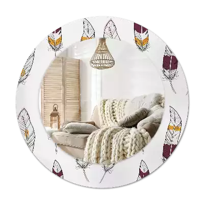 Rund spegel med tryckt fjädrar