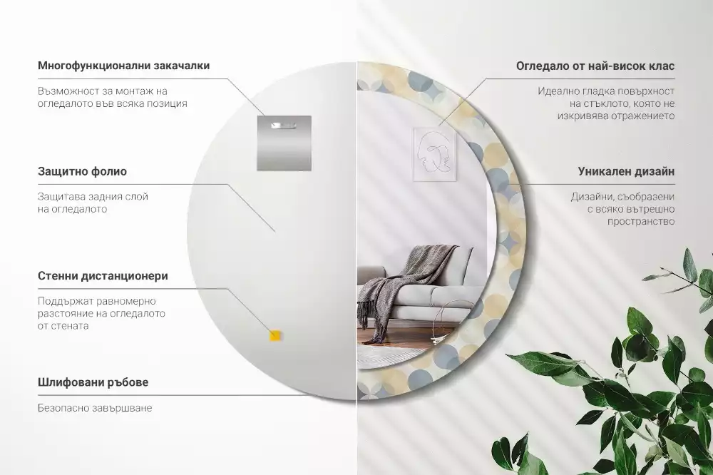 Rund spegel med tryckt ram Geometriska cirklar