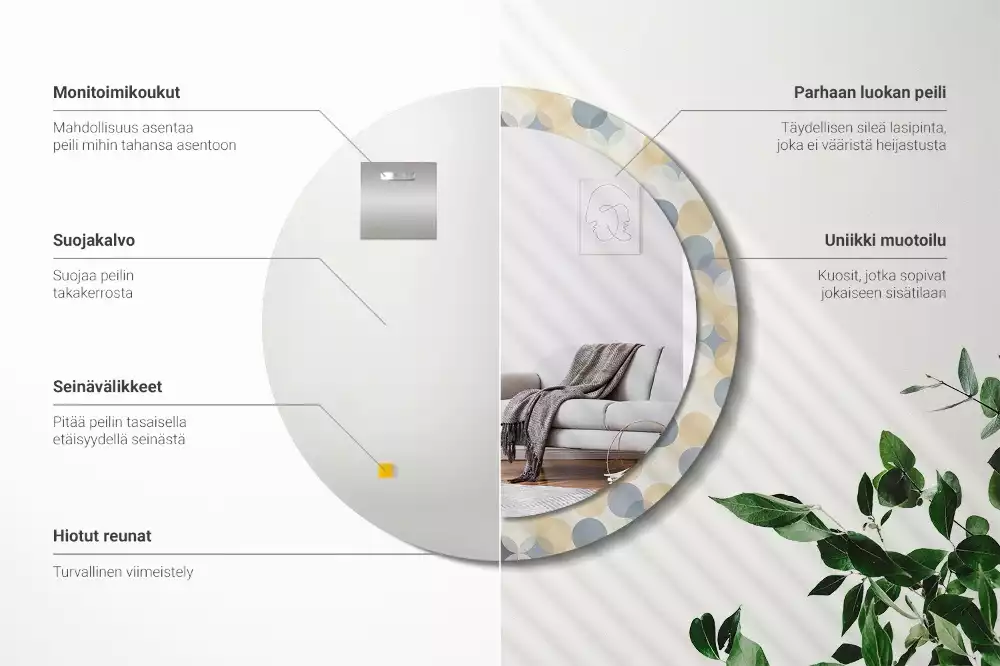 Rund spegel med tryckt ram Geometriska cirklar