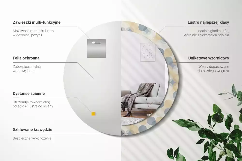 Rund spegel med tryckt ram Geometriska cirklar