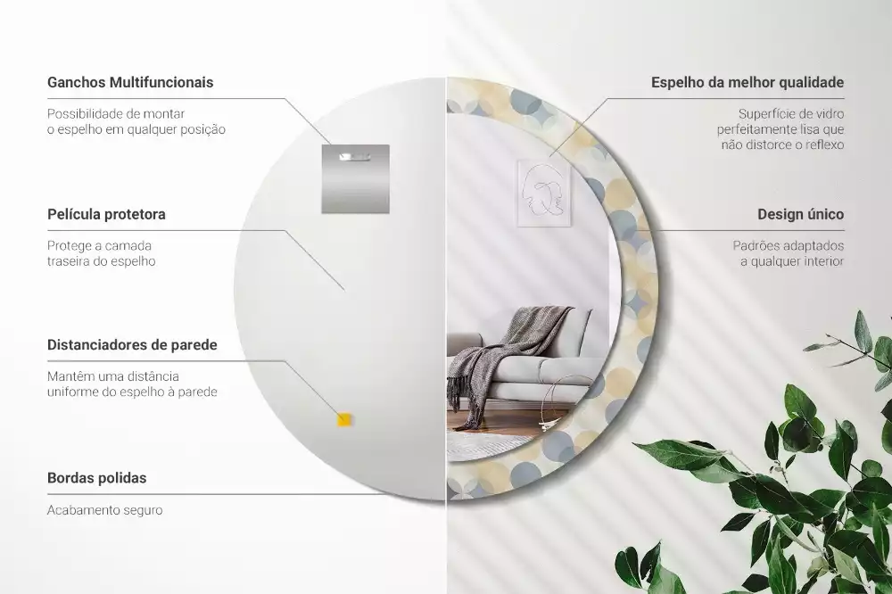 Rund spegel med tryckt ram Geometriska cirklar