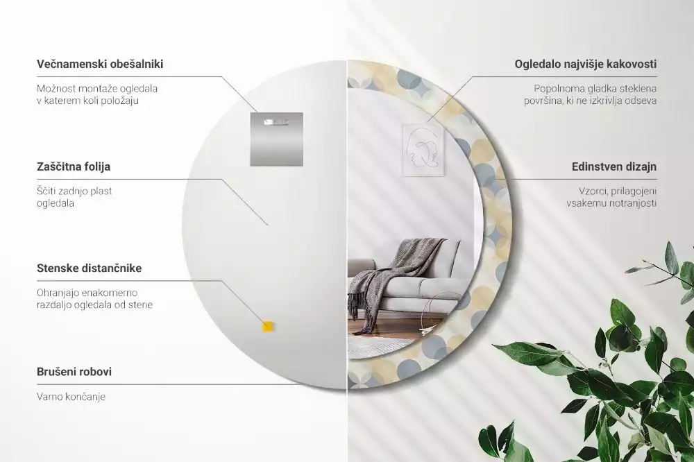 Rund spegel med tryckt ram Geometriska cirklar