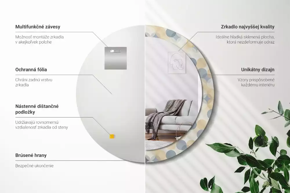 Rund spegel med tryckt ram Geometriska cirklar