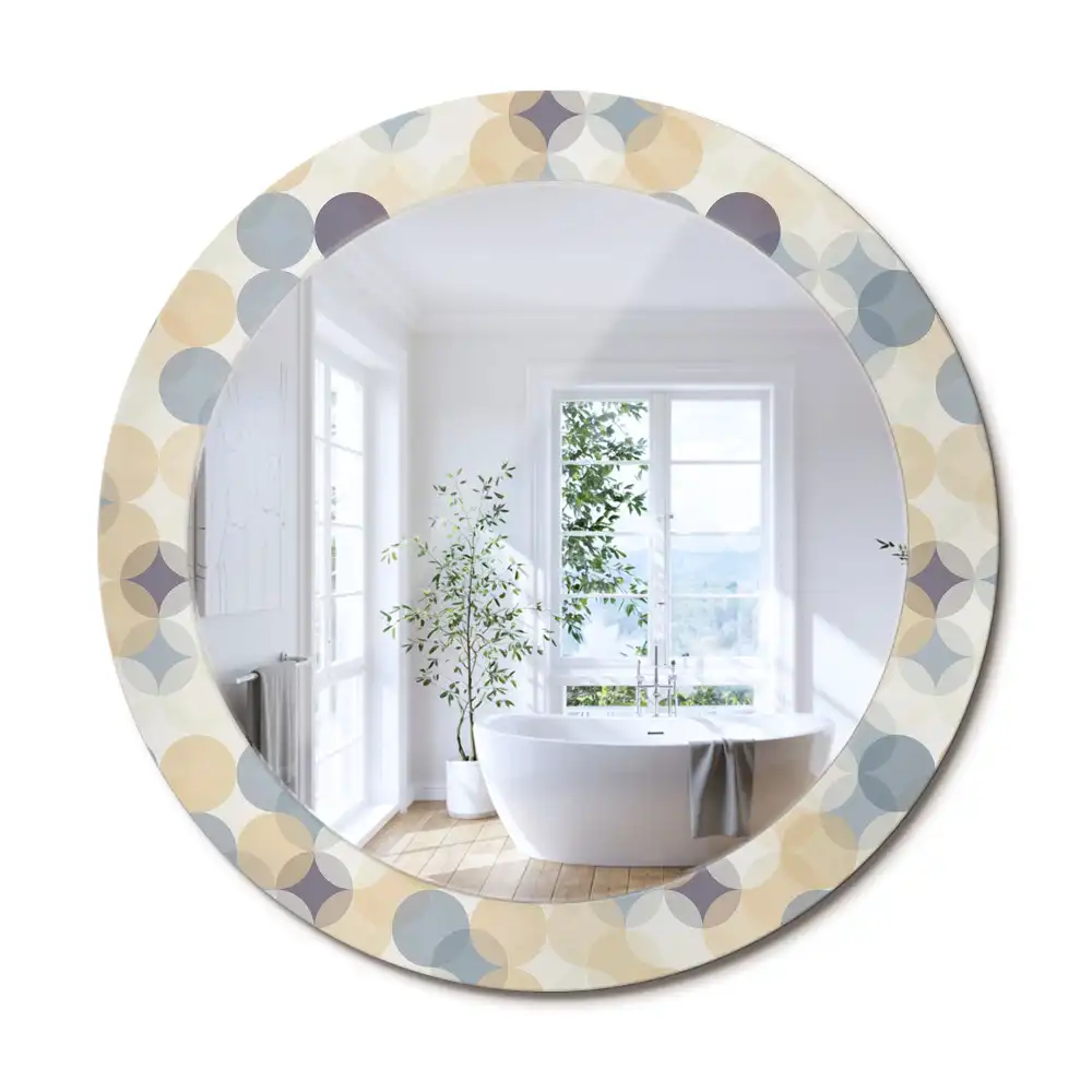 Rund spegel med tryckt ram Geometriska cirklar