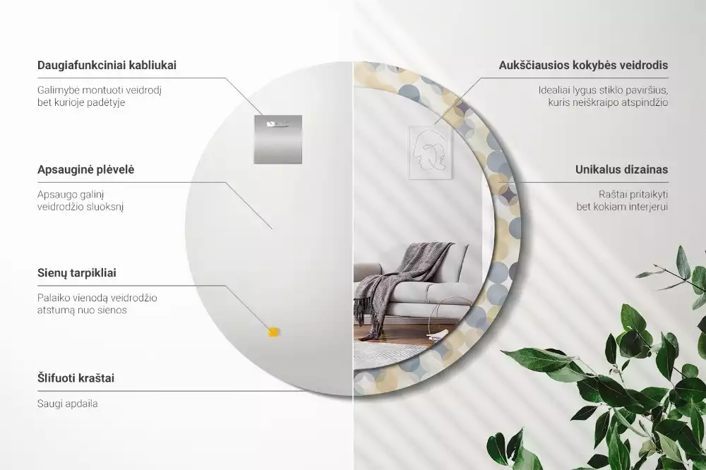 Rund spegel med tryckt ram Geometriska cirklar