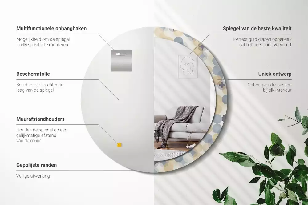 Rund spegel med tryckt ram Geometriska cirklar