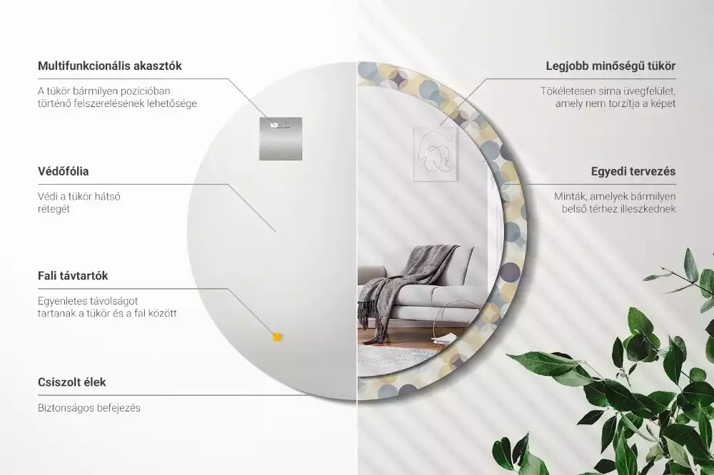 Rund spegel med tryckt ram Geometriska cirklar