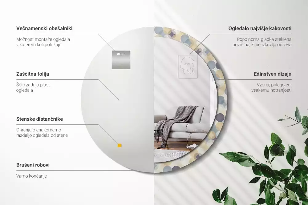 Rund spegel med tryckt ram Geometriska cirklar