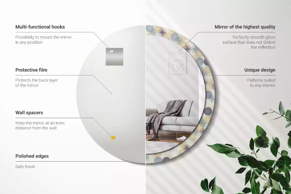 Rund spegel med tryckt ram Geometriska cirklar