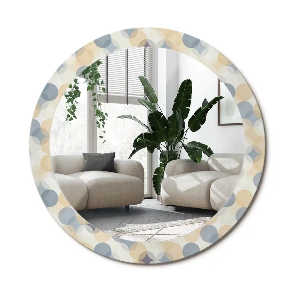 Rund spegel med tryckt ram Geometriska cirklar