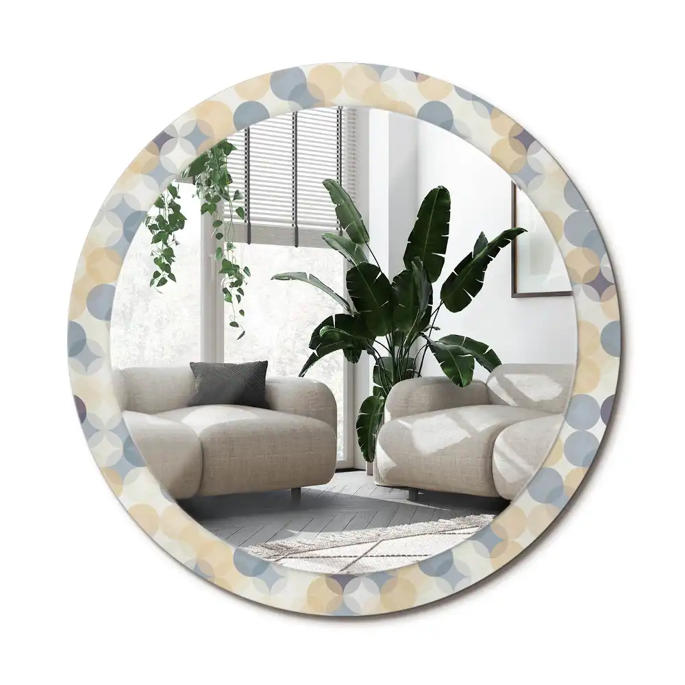 Rund spegel med tryckt ram Geometriska cirklar