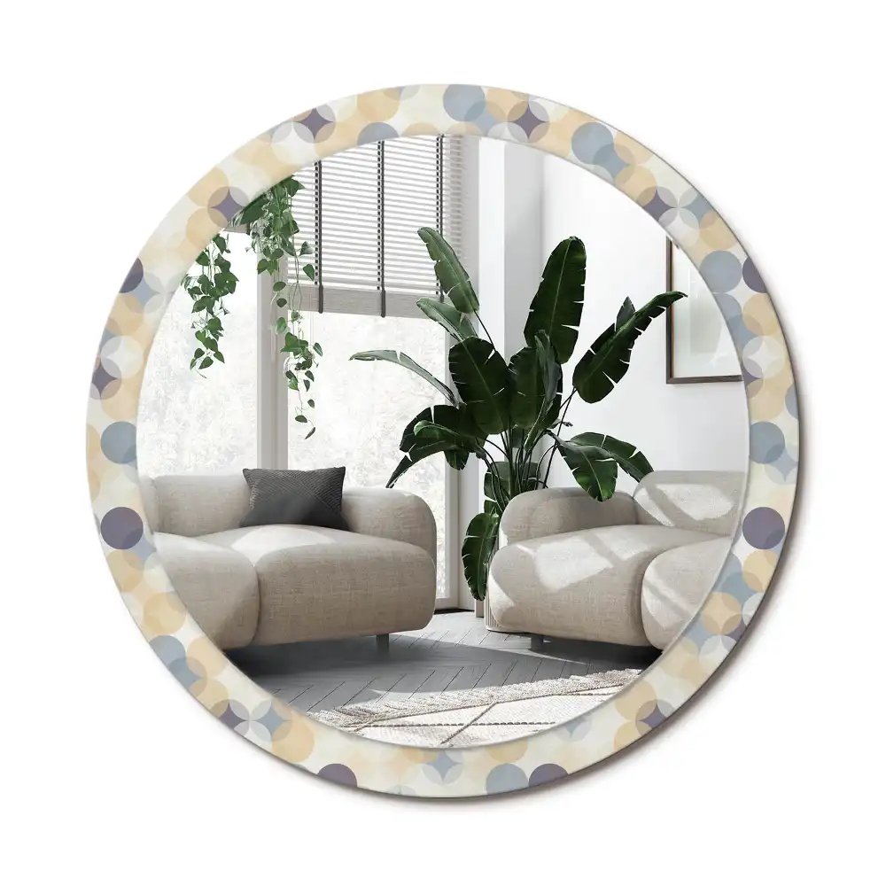 Rund spegel med tryckt ram Geometriska cirklar