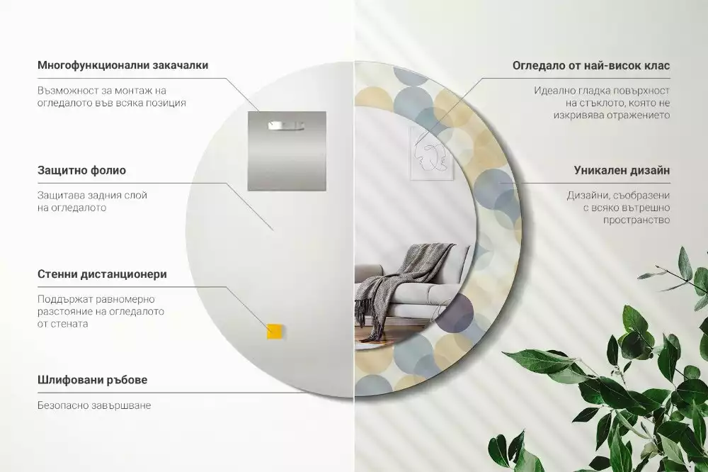 Rund spegel med tryckt ram Geometriska cirklar