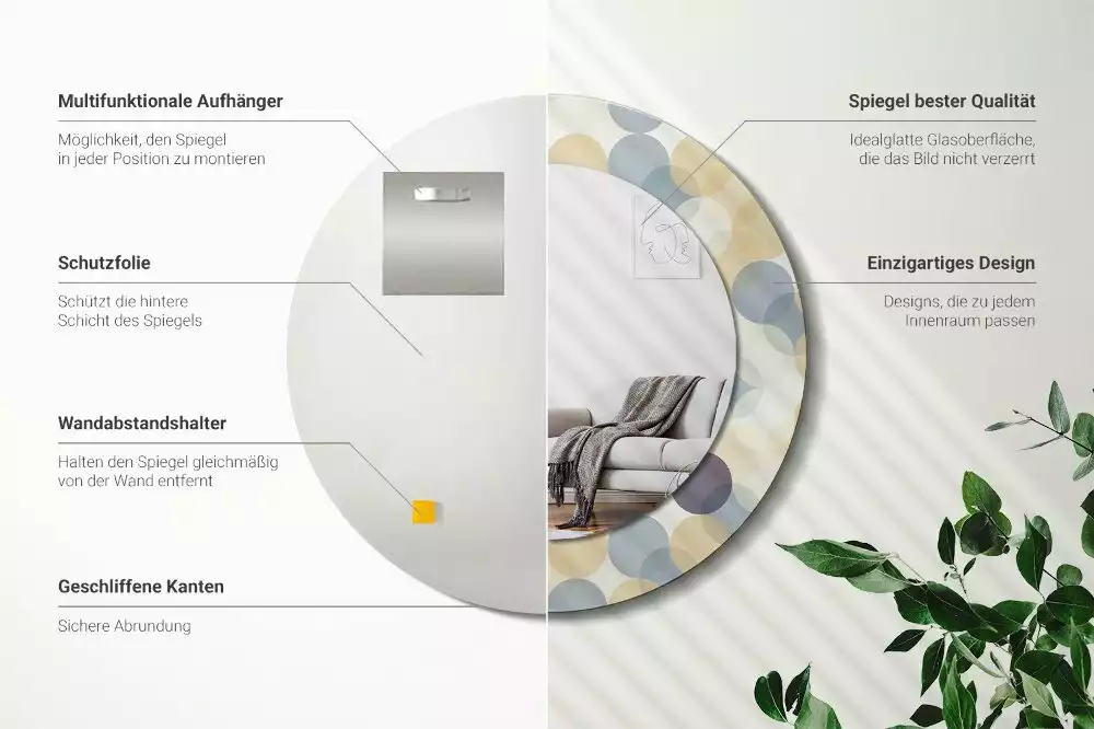 Rund spegel med tryckt ram Geometriska cirklar