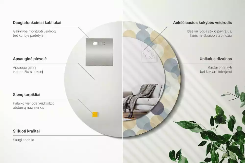 Rund spegel med tryckt ram Geometriska cirklar