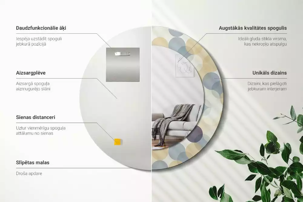 Rund spegel med tryckt ram Geometriska cirklar