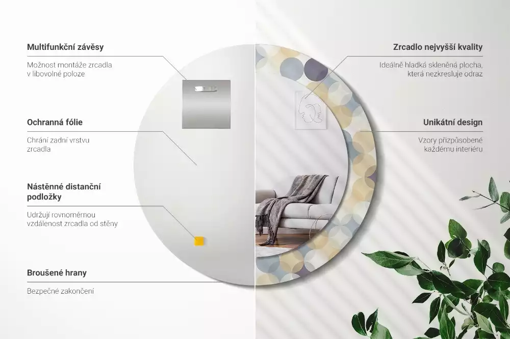Rund spegel med tryckt ram Geometriska cirklar