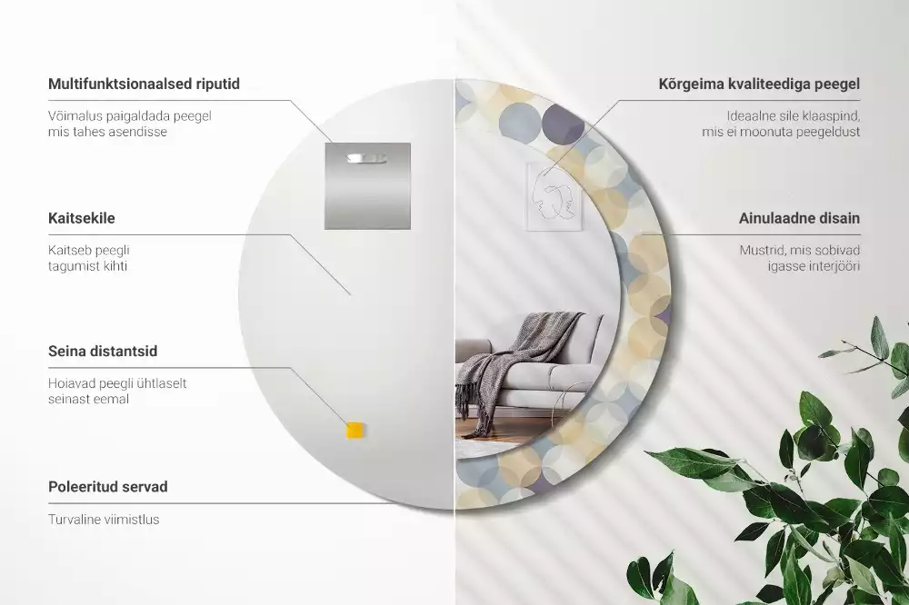 Rund spegel med tryckt ram Geometriska cirklar